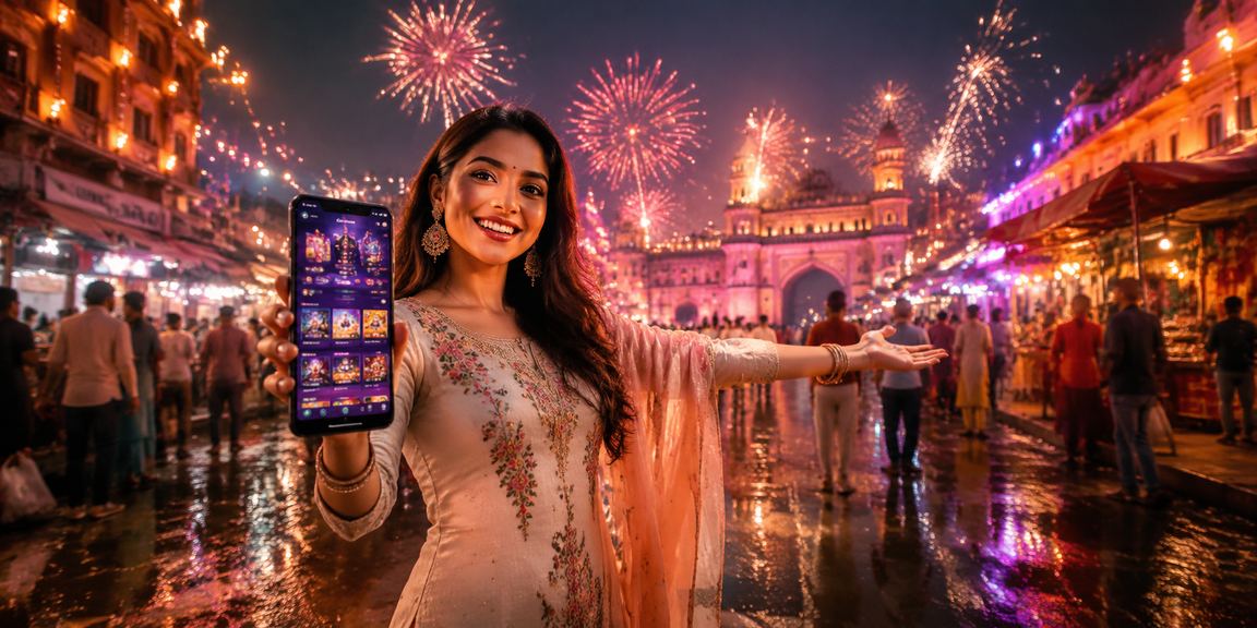 User scrolling 3113 mobile casino in Indian attire